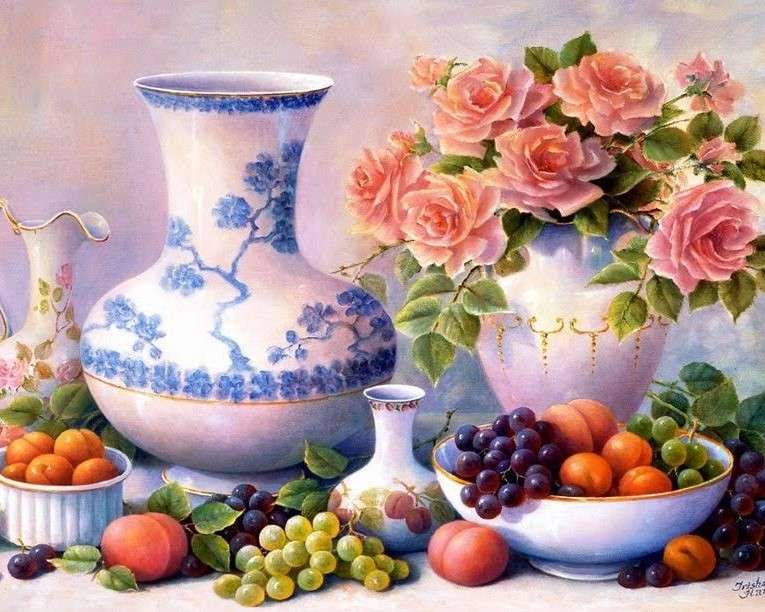 Imagem pintada. rosas com frutas puzzle online
