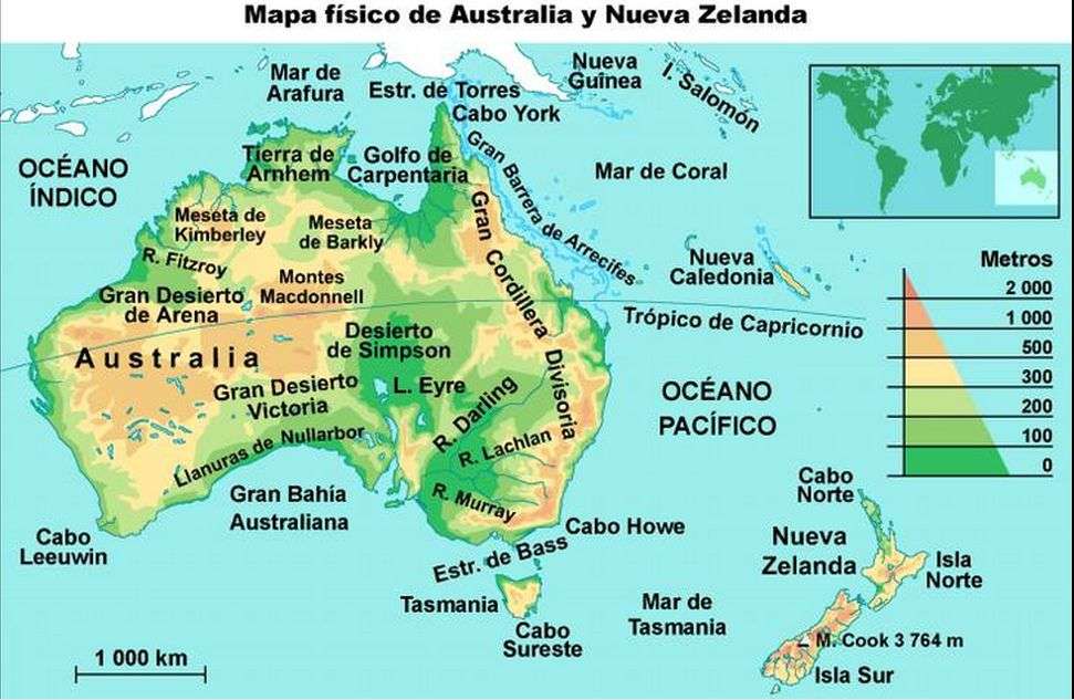 Mappa fisica dell'Oceania il continente sparso puzzle online