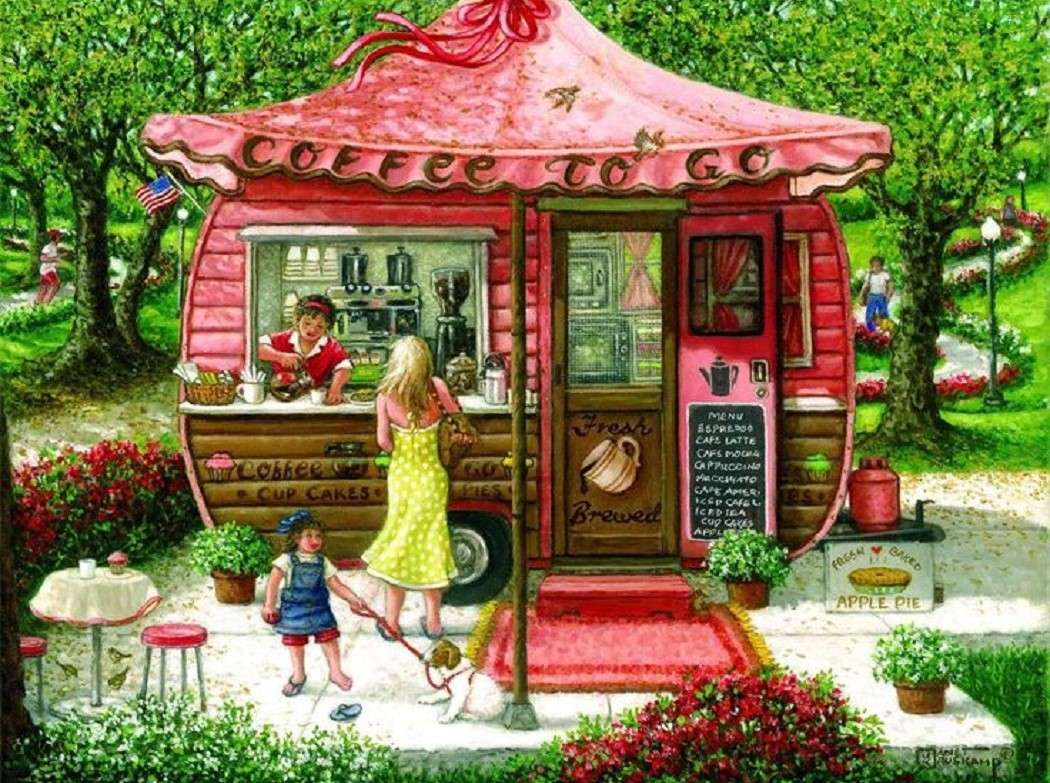 Una original cafetería en el parque rompecabezas en línea