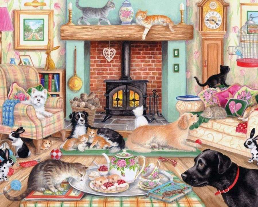 Huisdieren in de woonkamer legpuzzel online