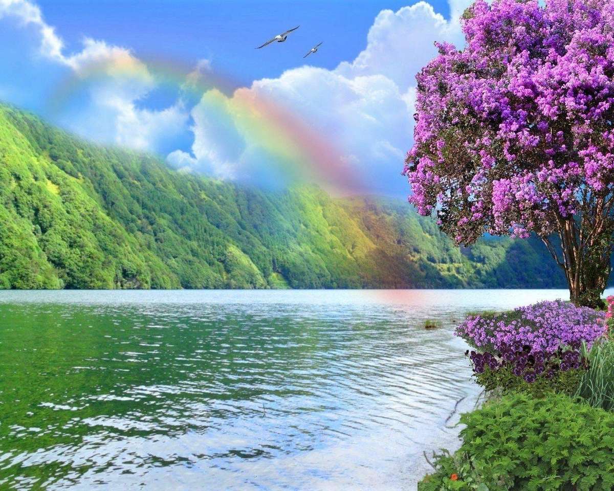 Regenbogen auf dem See Online-Puzzle