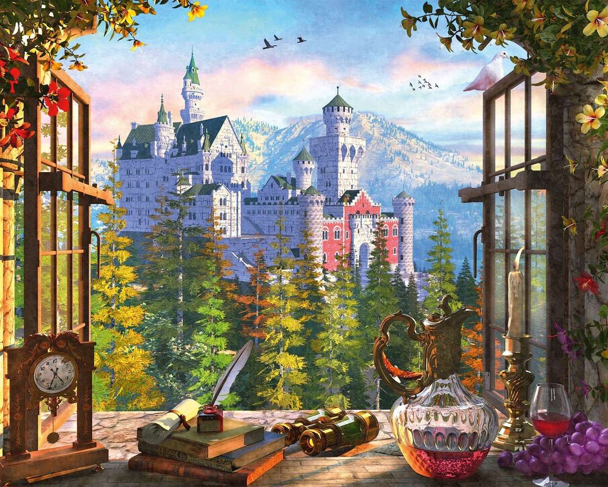 Uitzicht vanuit het raam naar het kasteel online puzzel