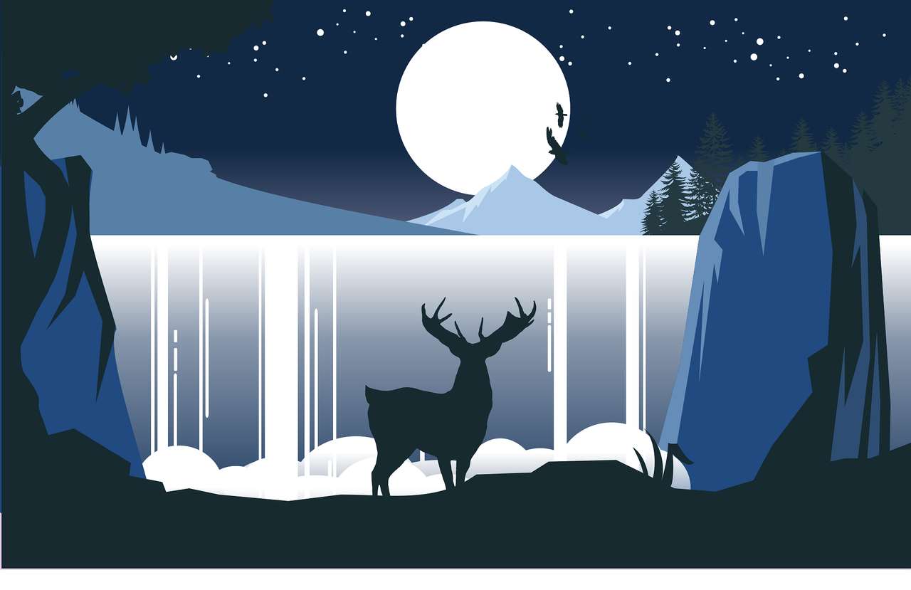 鹿、滝、月 オンラインパズル