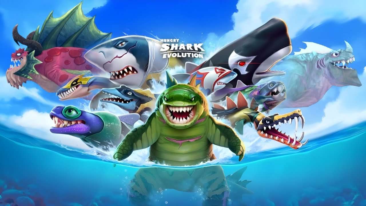 Evolution der hungrigen Haie. Puzzlespiel online