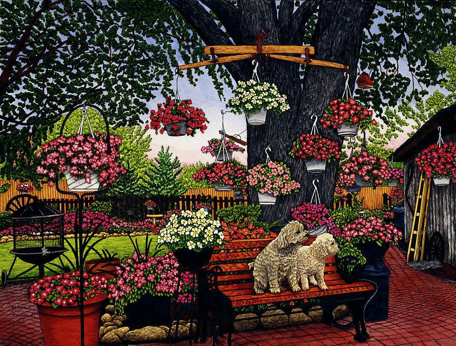 Poodles on a bench jigsaw puzzle online