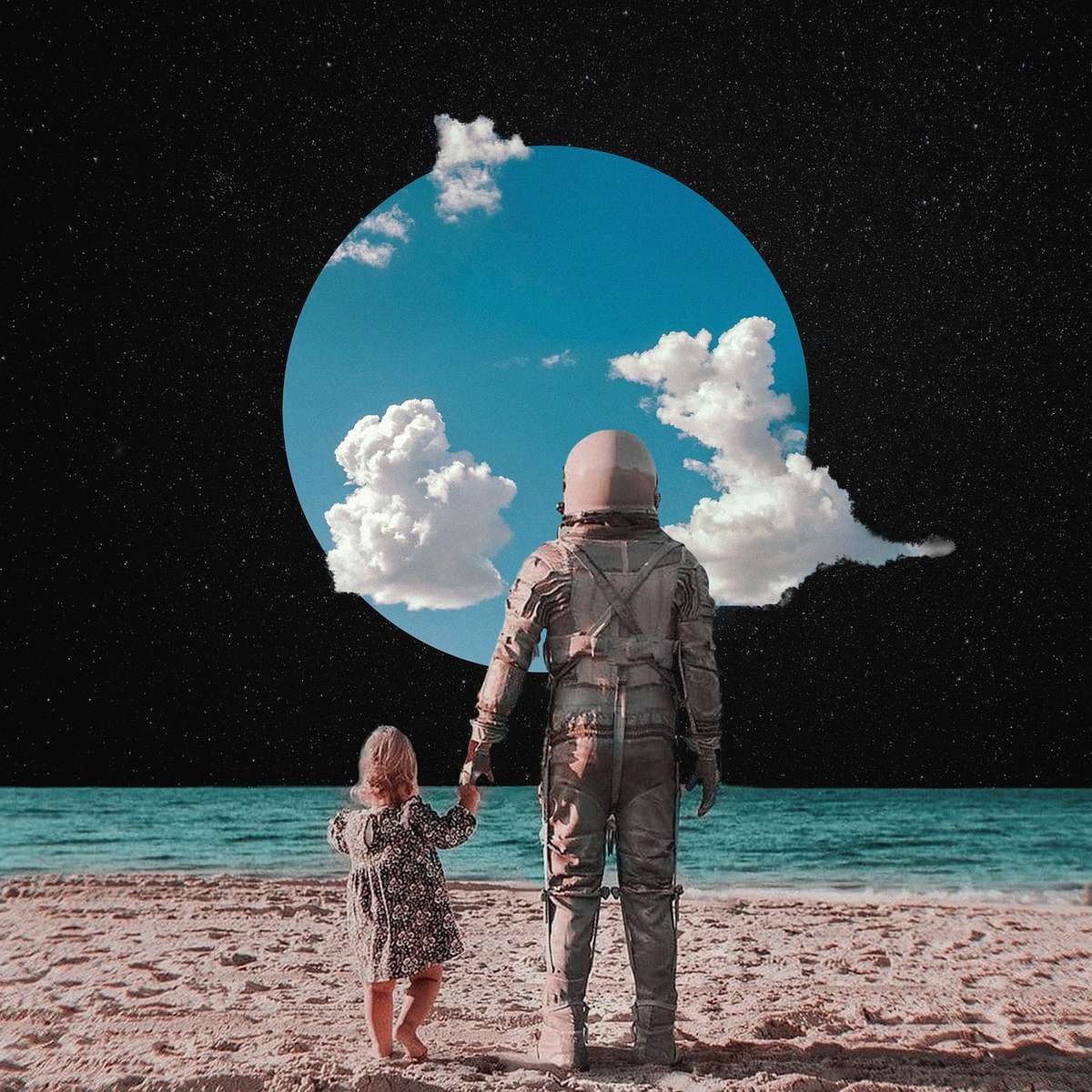 Vesmír, astronaut, pláž skládačky online