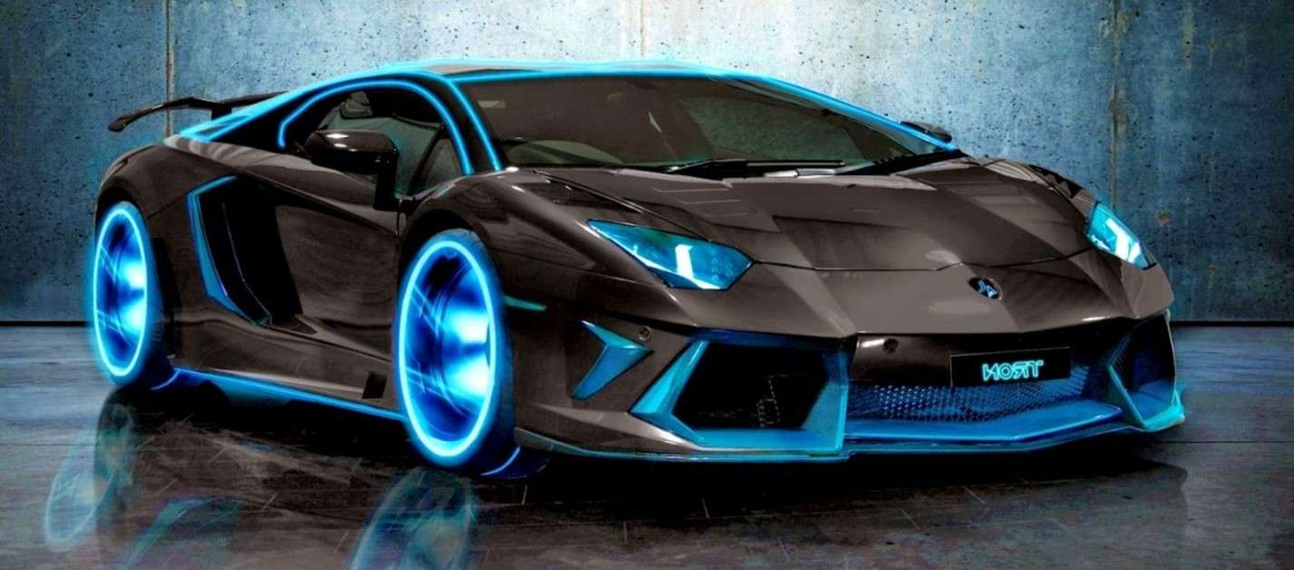 Lamborghini néon bleu puzzle en ligne