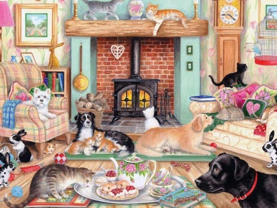 Animals by the fireplace online puzzle