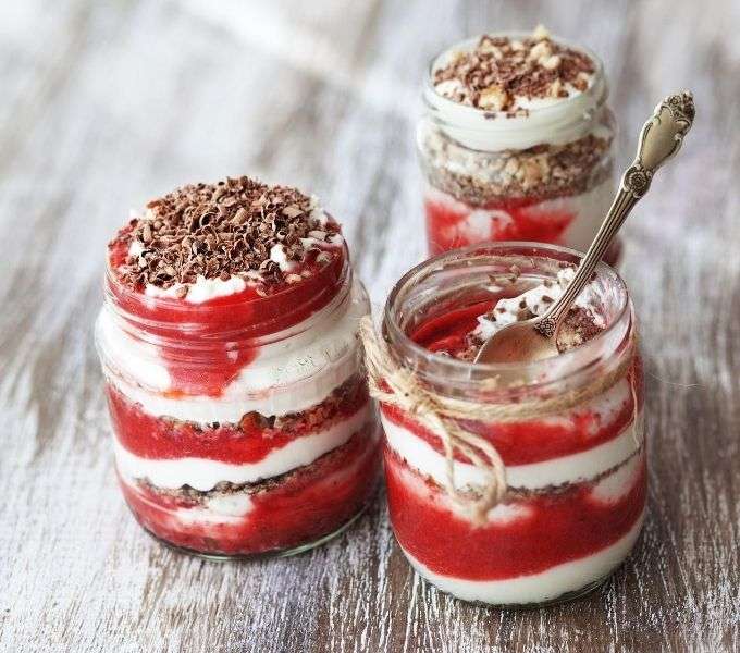 Dessert with strawberries in a jar jigsaw puzzle online