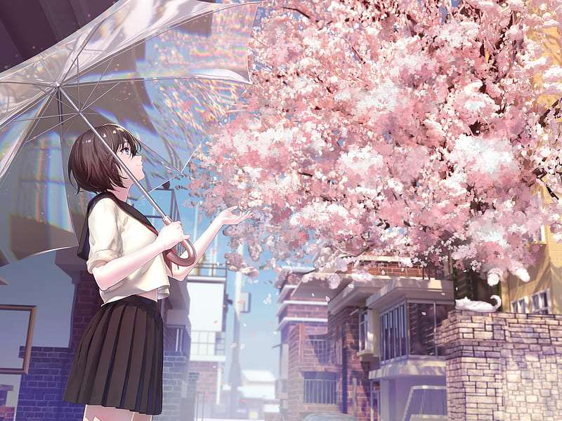 cute blossom tree and girl online puzzle