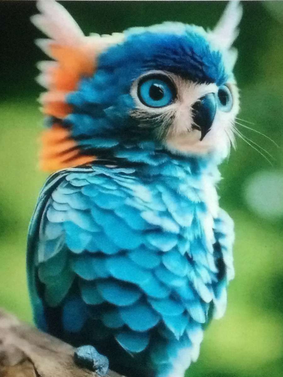 Синя сова с оранжеви уши онлайн пъзел