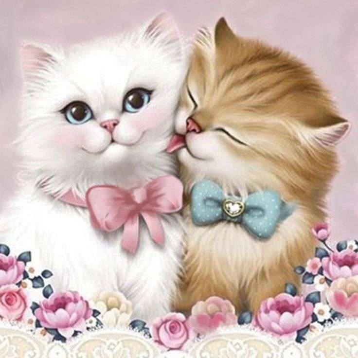 Dvě roztomilé kočky online puzzle