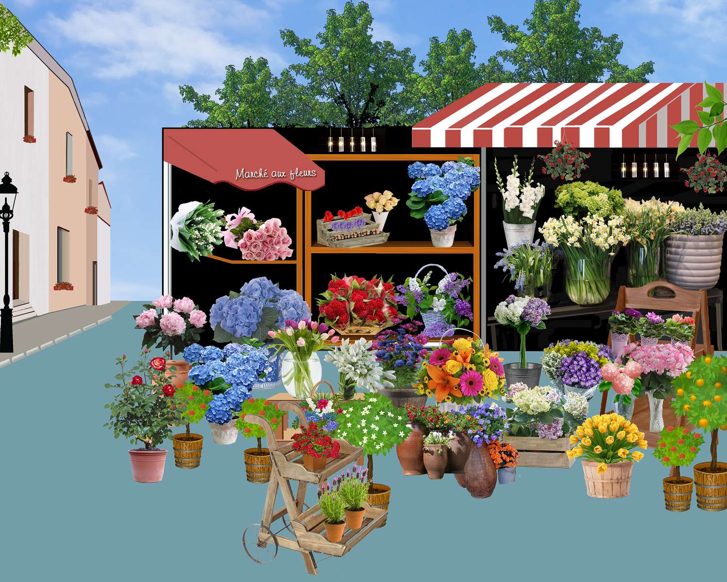 Street flower shop in the town online puzzle