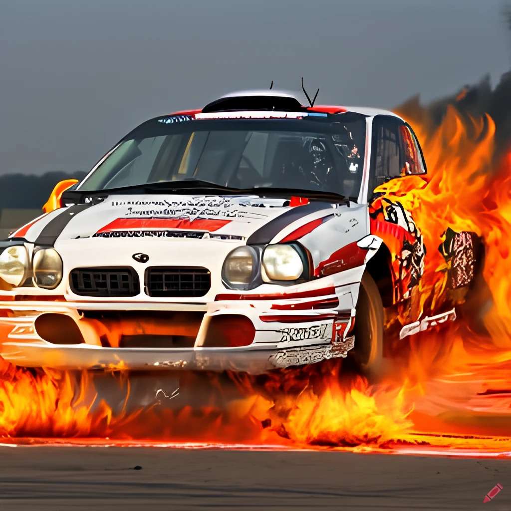 Voiture de rallye en feu puzzle en ligne