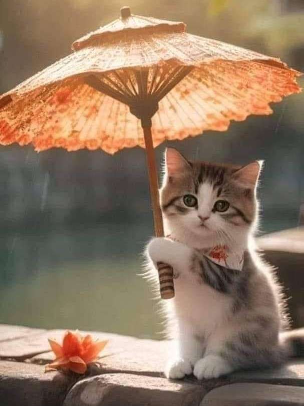 piccolo gattino con un ombrello puzzle online