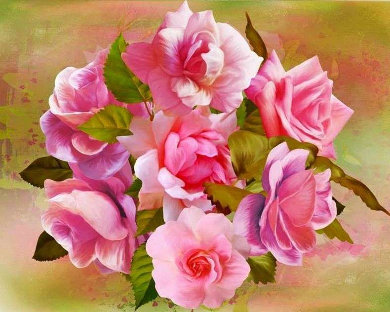 Рисувани розови рози онлайн пъзел