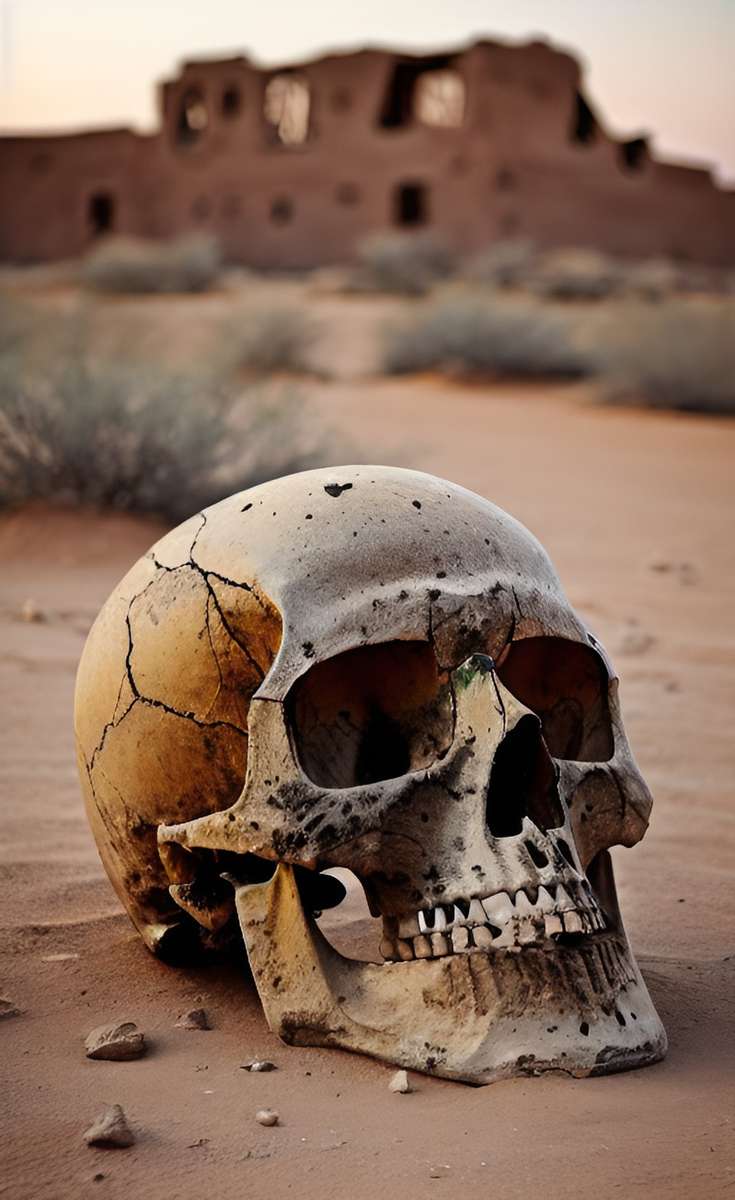 Een schedel bij een ruïne online puzzel