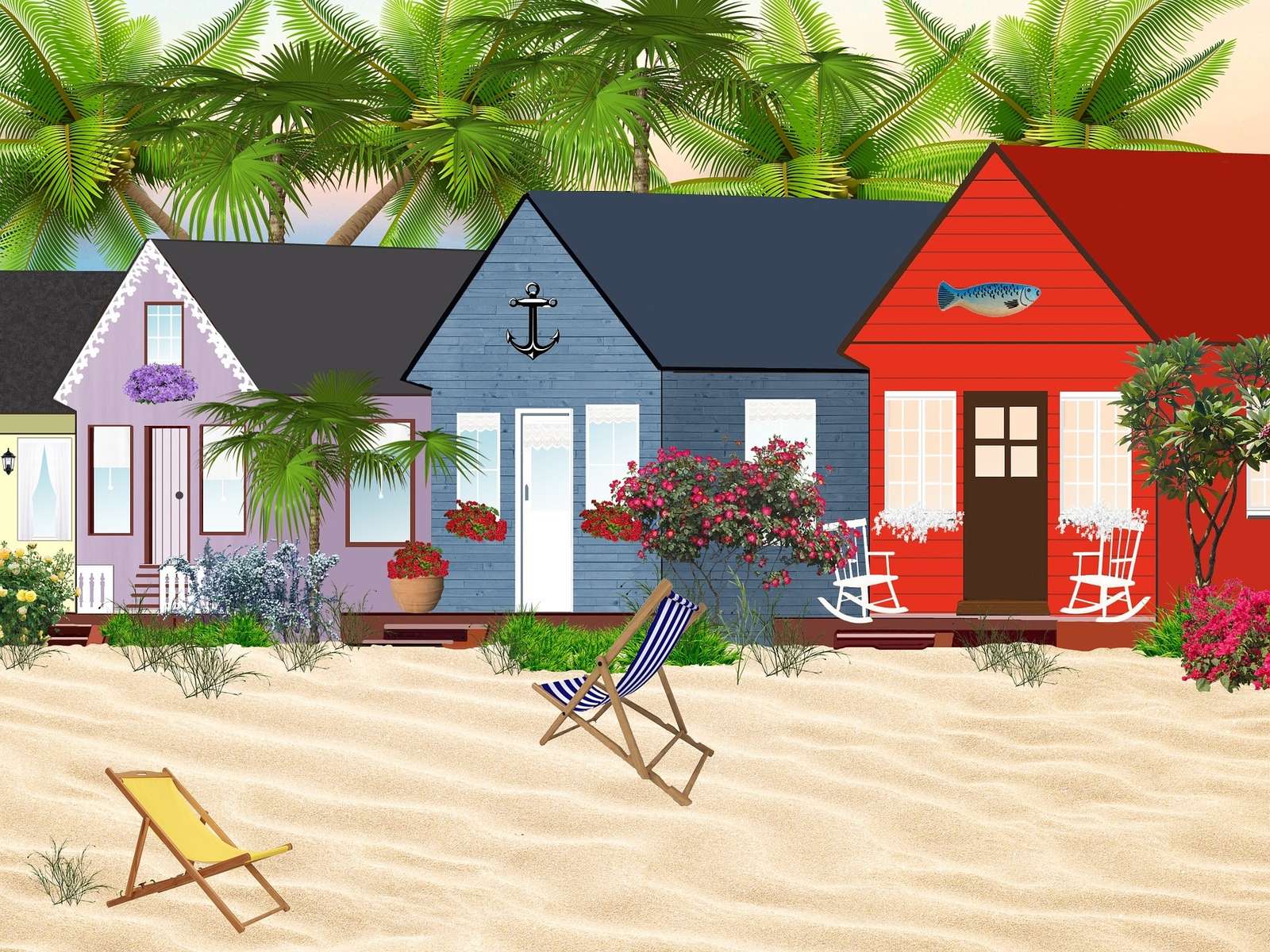 Къщи на плажа онлайн пъзел