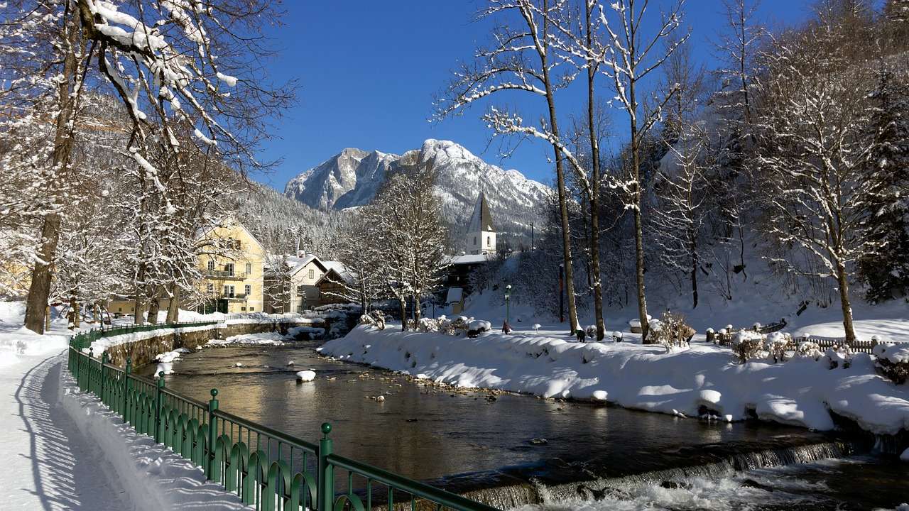 Село, Річка, Зима онлайн пазл