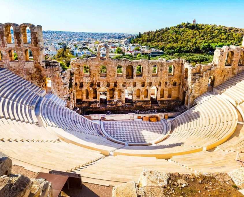 Atenska Odeon på sluttningarna av Akropolis. pussel på nätet
