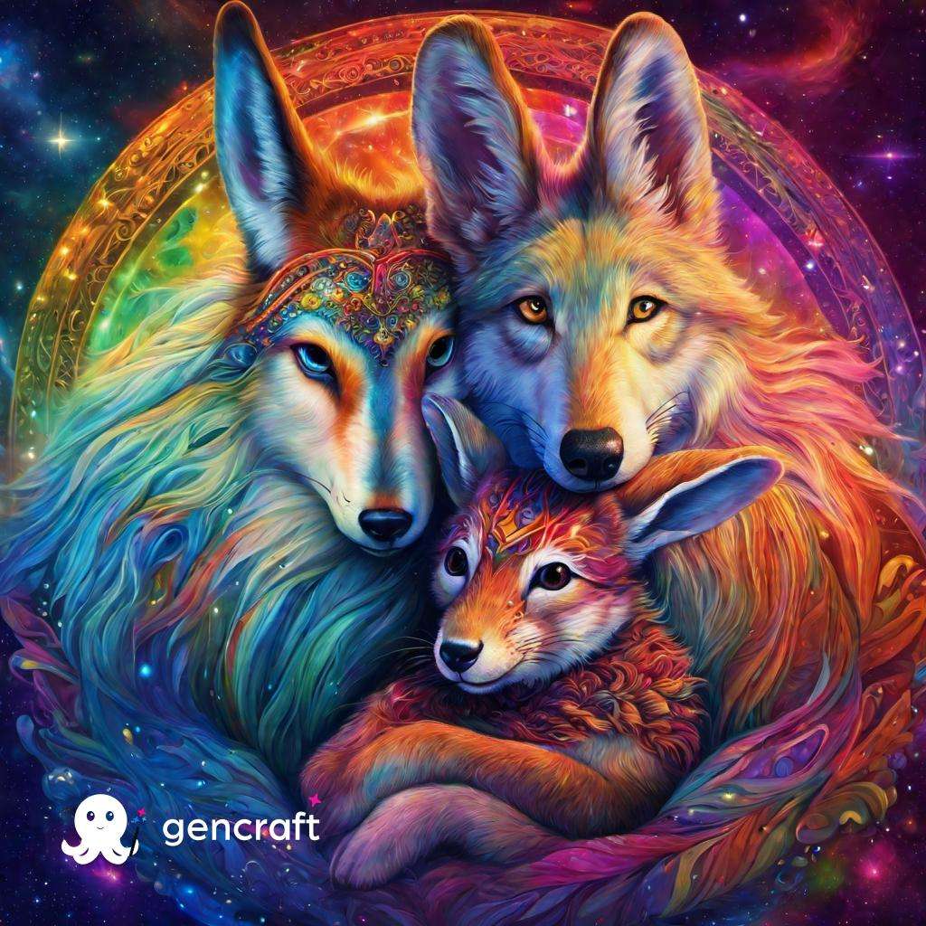 due lupi con cucciolo puzzle online