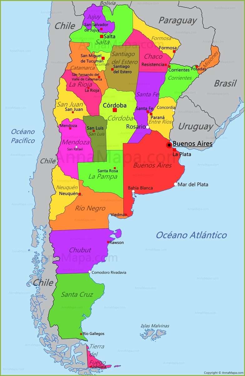 Карта на Аржентина онлайн пъзел