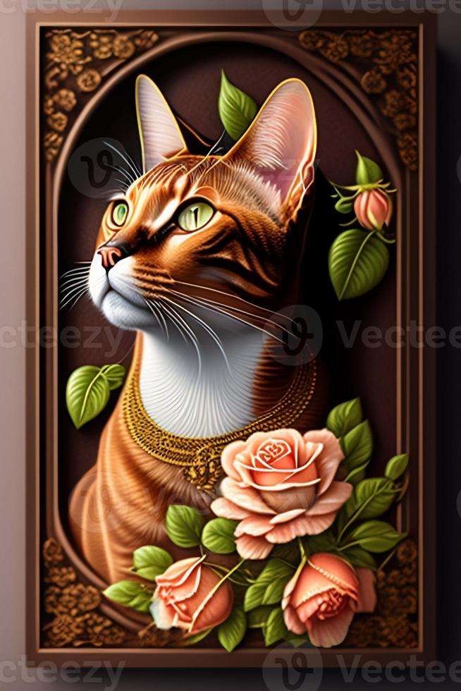 Ett Ett porträtt av en fin katt i tavelram онлайн пъзел