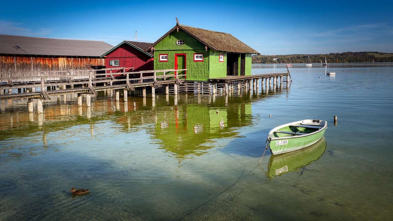 Навес за лодки, лодка, езеро онлайн пъзел
