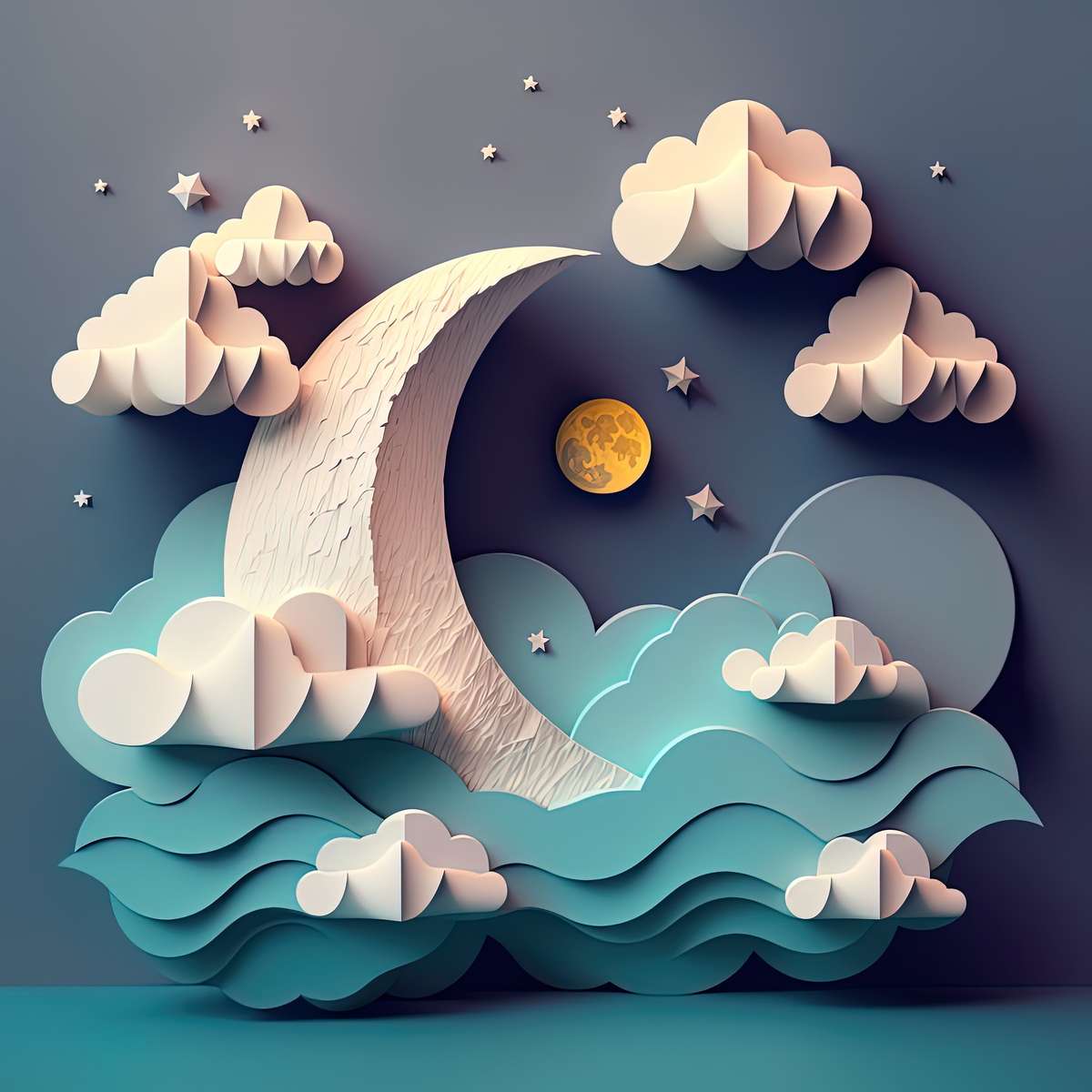 Бумажная луна, бумажные облака пазл онлайн