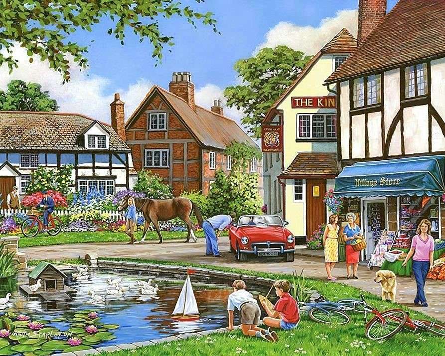 Zábava u rybníka ve městě online puzzle