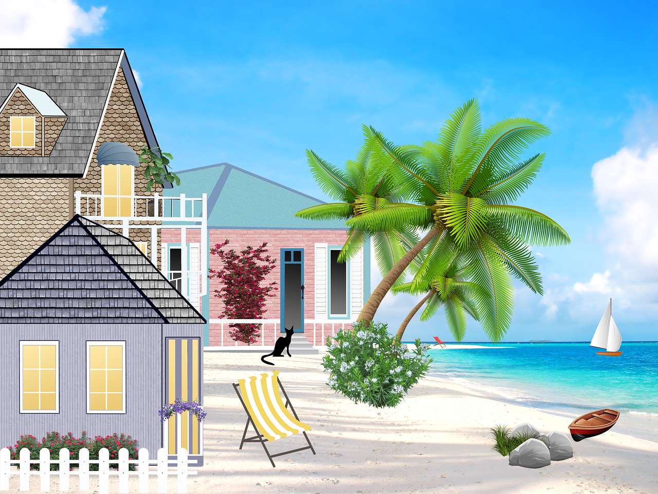 Ваканционни къщи на плажа онлайн пъзел