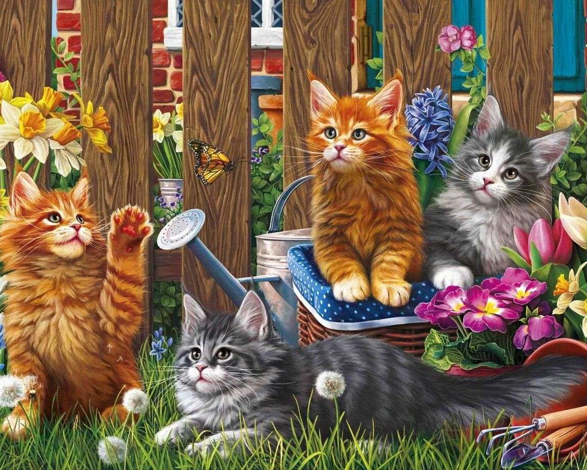 Котики в саду онлайн пазл