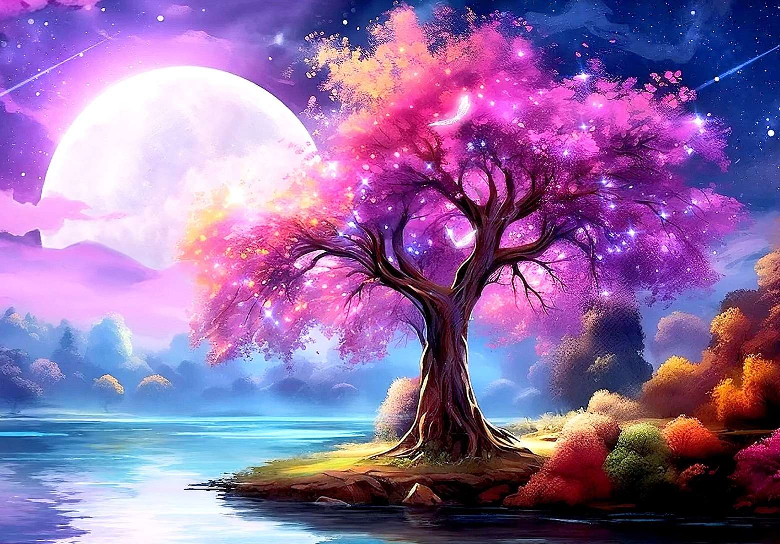 Trees by the lake (fantasy image) jigsaw puzzle online