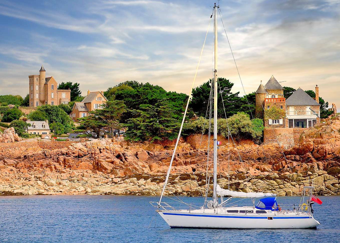 Landskap med en segelbåt (Bretagne, Frankrike) Pussel online