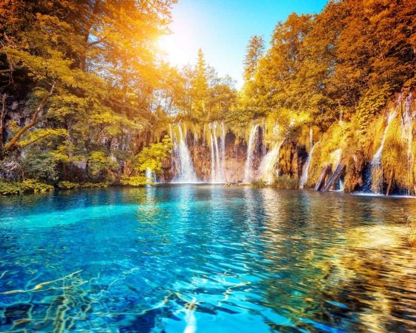 Lake and waterfall jigsaw puzzle online