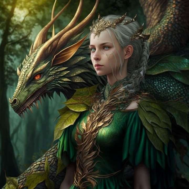 зеленый эльф и дракон онлайн-пазл