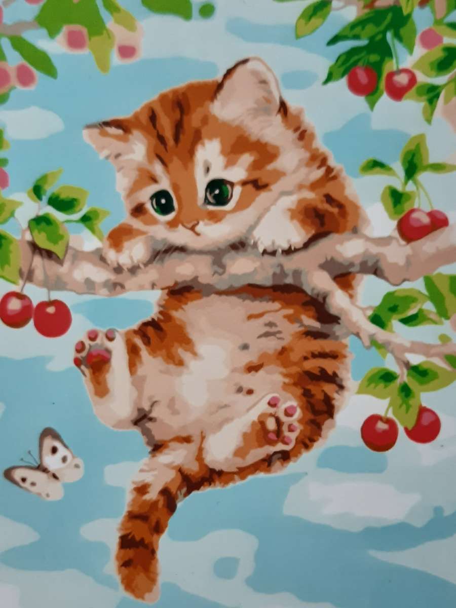 kattunge på ett träd målarbok pussel på nätet