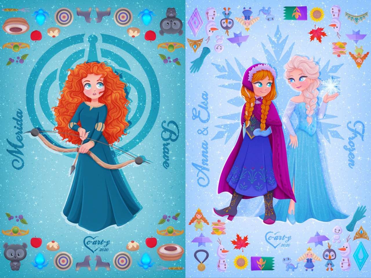 Merida, Anna und Elsa Online-Puzzle
