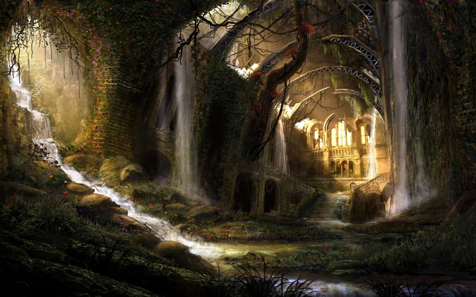 Eine Ruine in einer Dschungelumgebung Puzzlespiel online