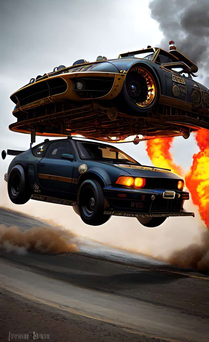 Two cars doing stunt jumps online puzzle