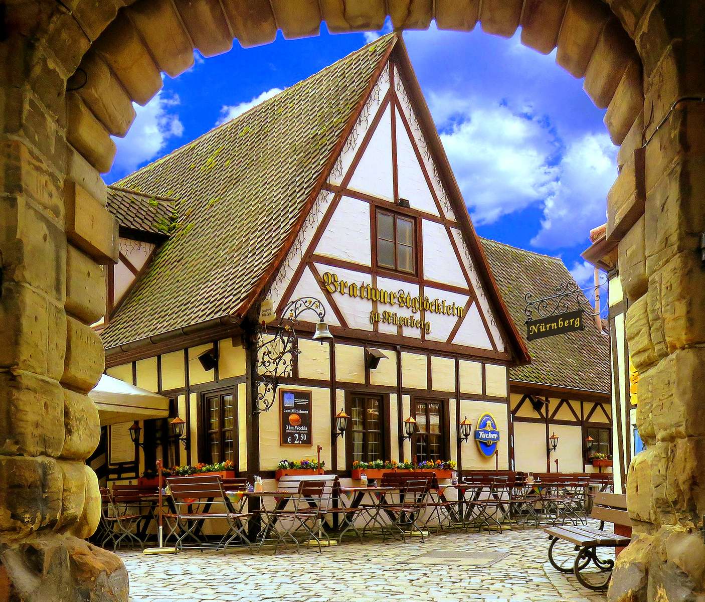 Restaurant in einer Seitenstraße (Nürnberg) Online-Puzzle