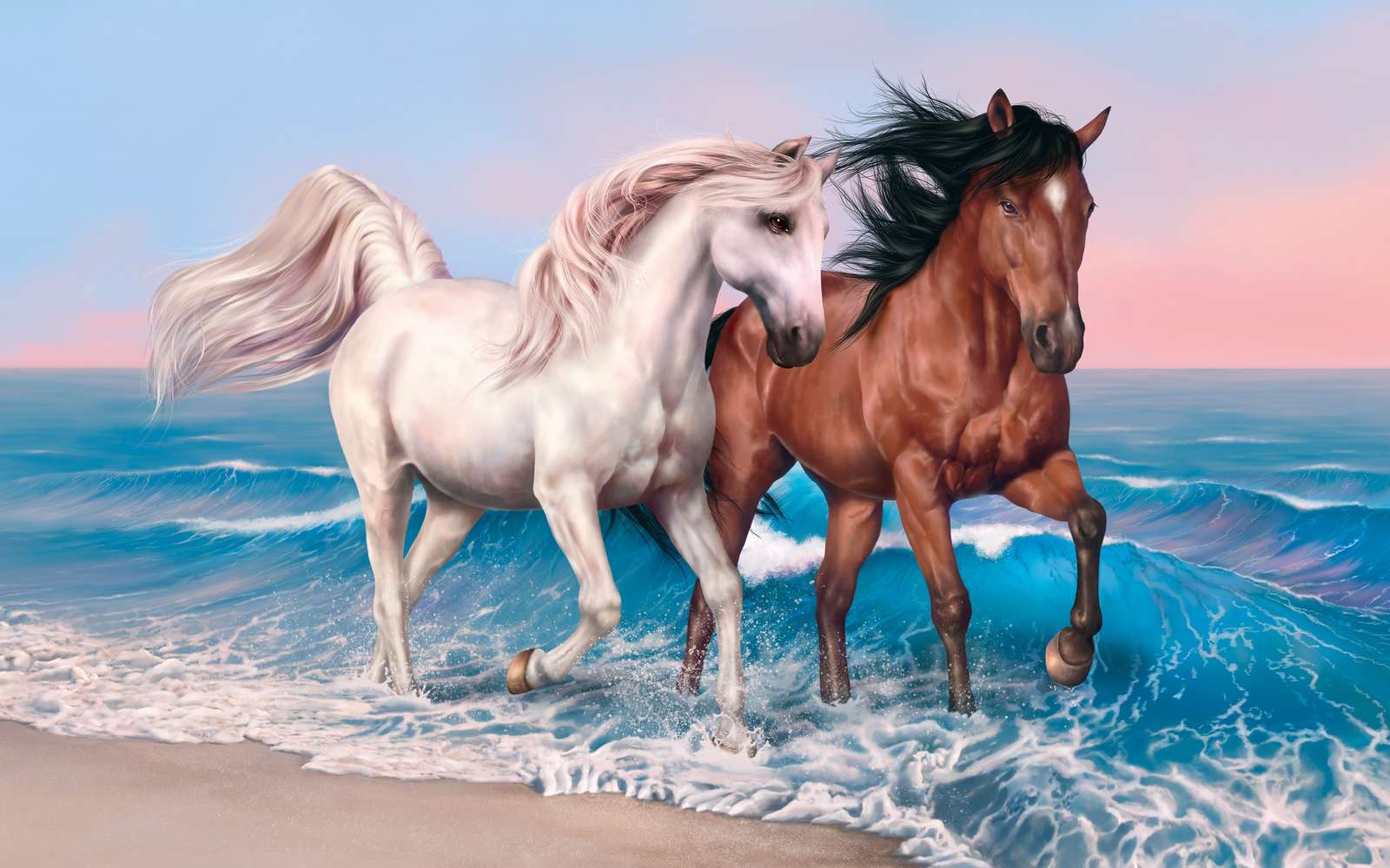Horses on the beach. online puzzle