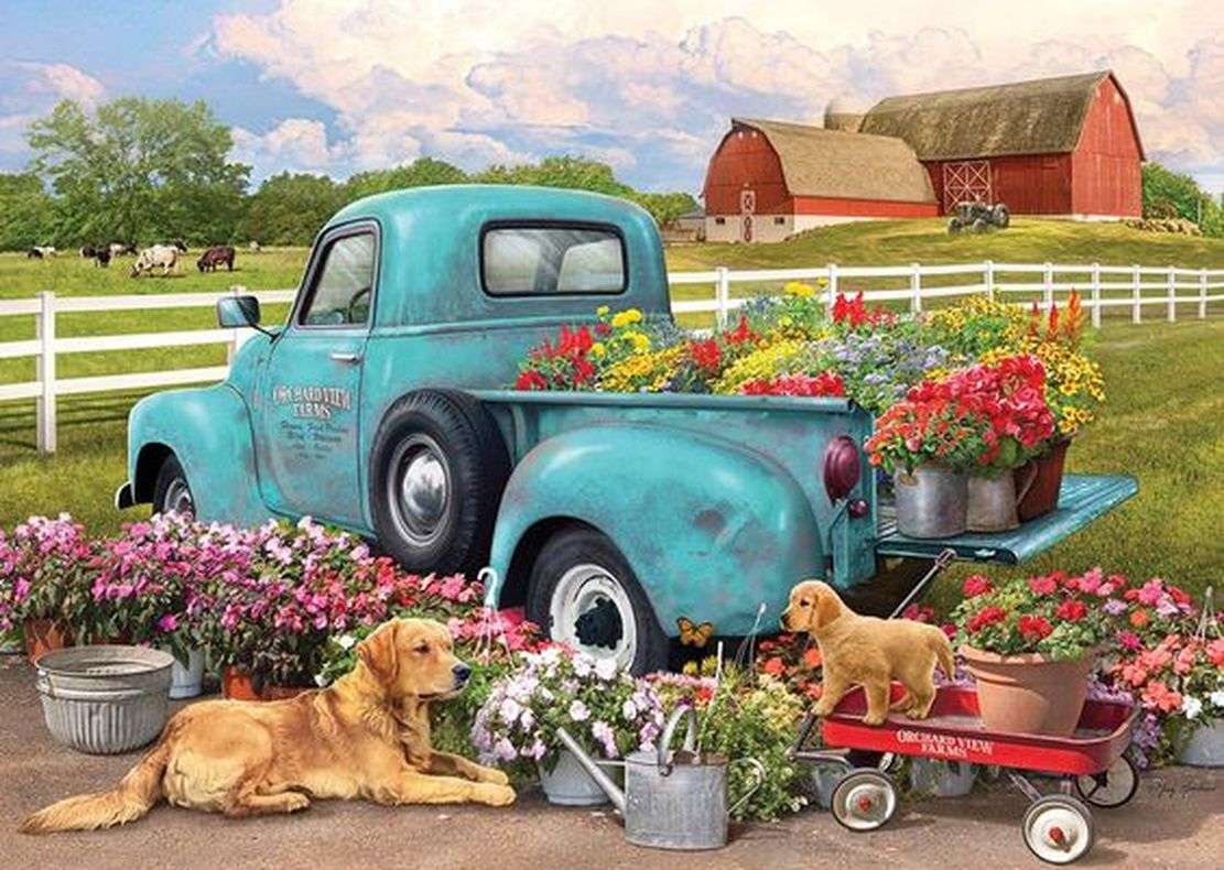 Car with flowers and dogs online puzzle
