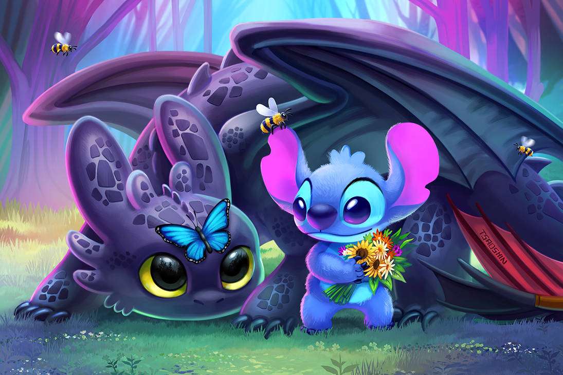 Spring Toothless and Stitch jigsaw puzzle online
