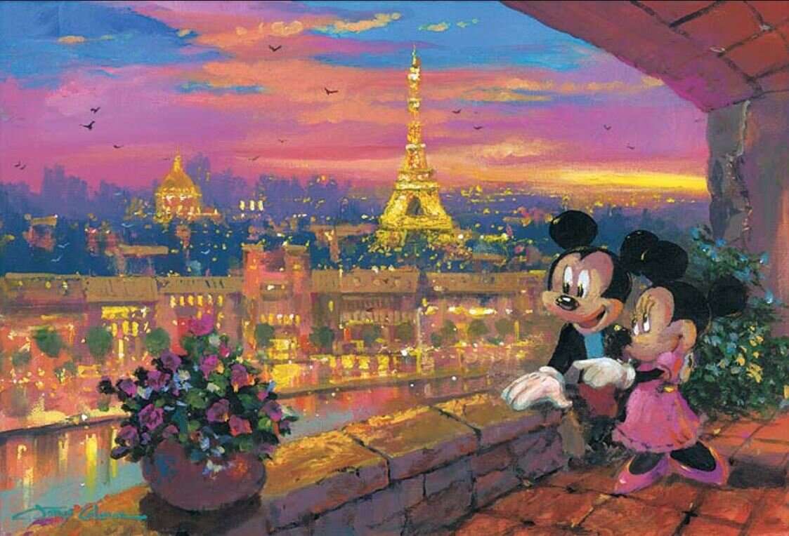 Atardecer parisino de Mickey y Minnie rompecabezas en línea