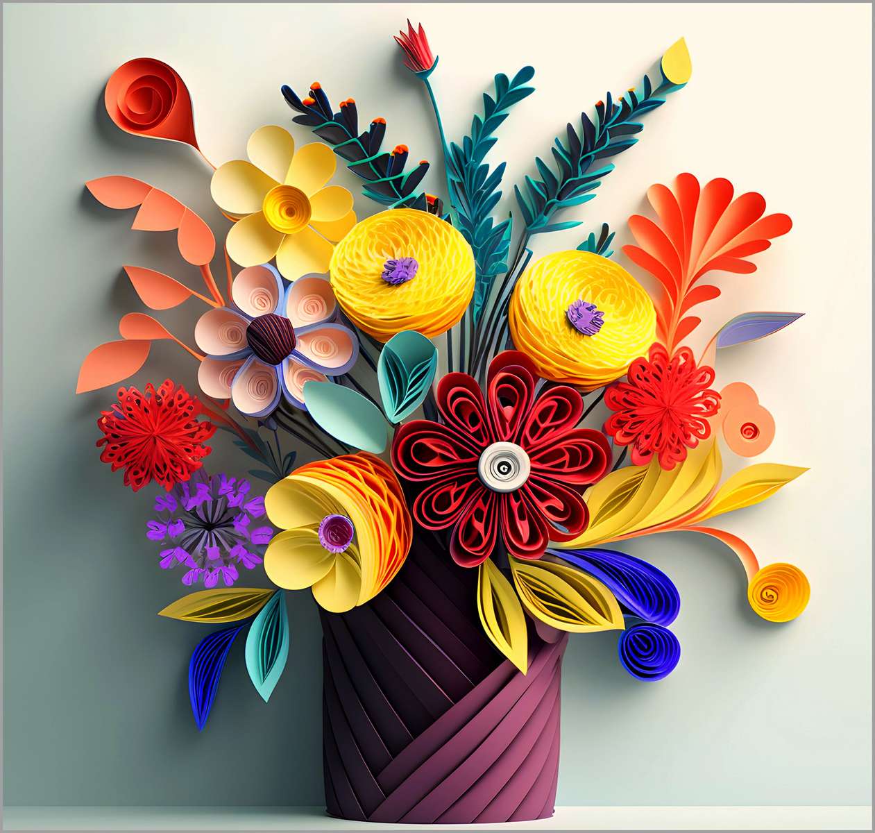 Buquê de flores (técnica quilling combinada com ai) quebra-cabeças online