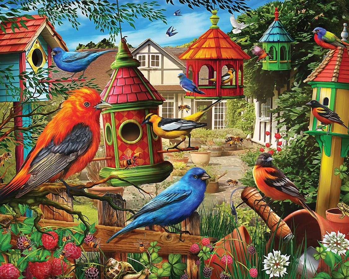 Păsări la hrănitori puzzle online
