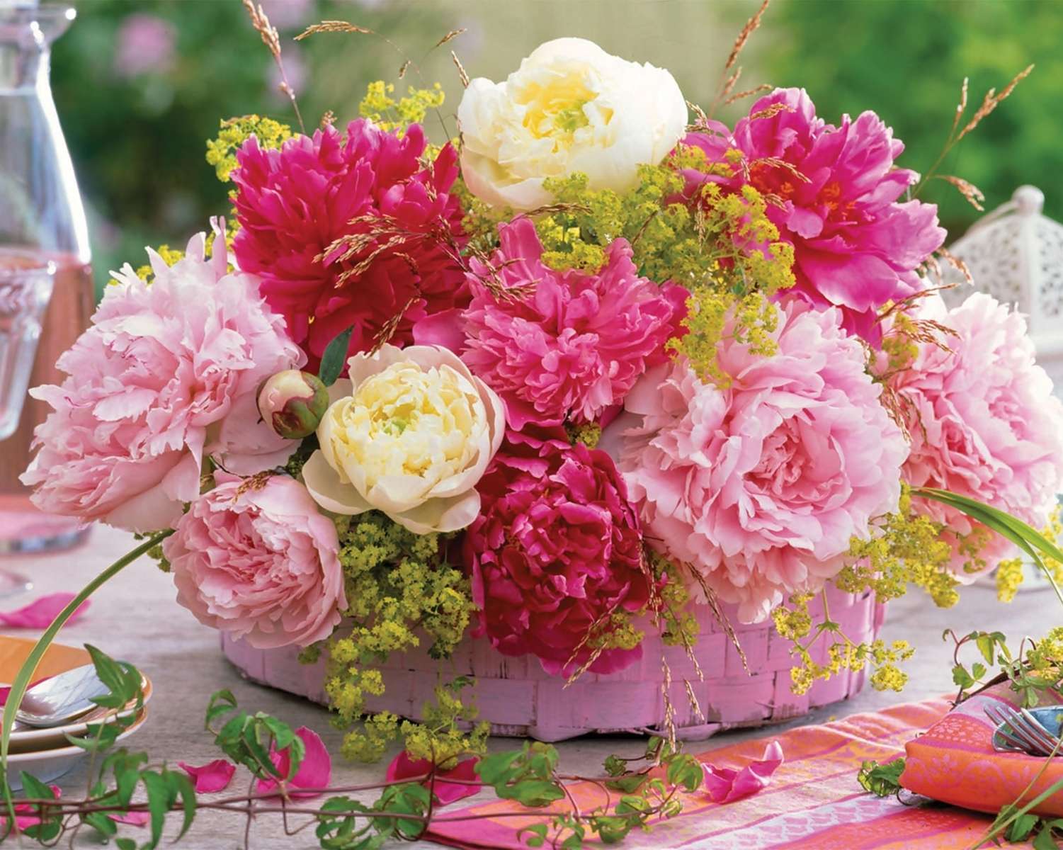 Colorful peonies in a bouquet jigsaw puzzle online