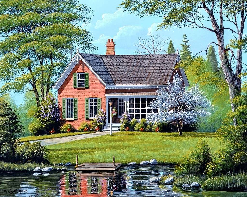 Red brick house with shutters jigsaw puzzle online