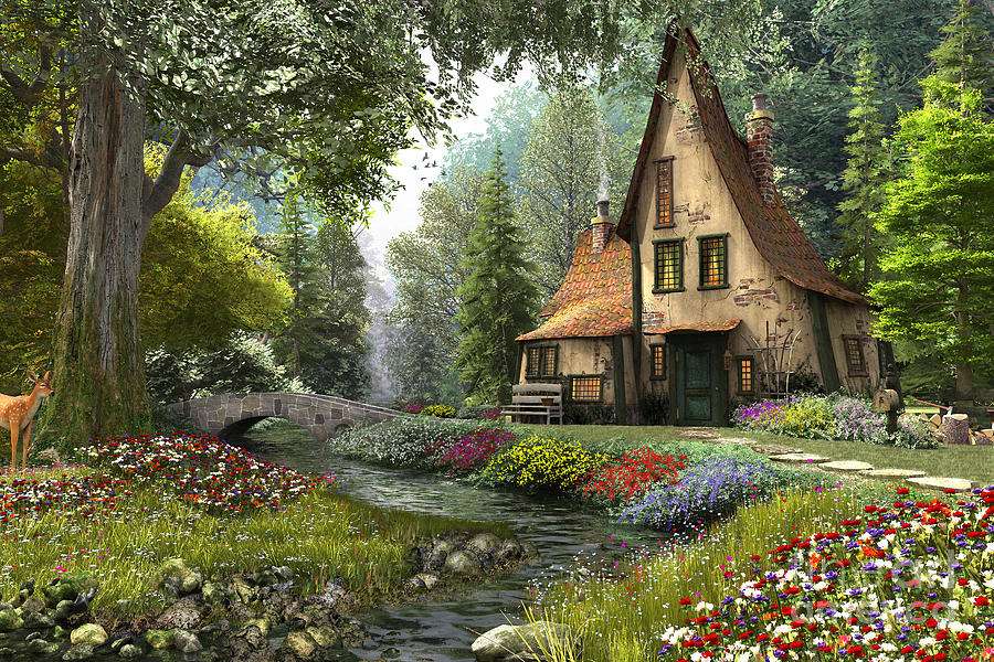 Intressant hus vid floden Pussel online